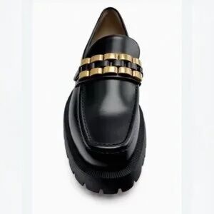 Zara Black Loafers with Gold Accents